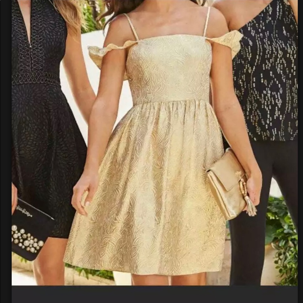 LILLY PULITZER KARIANA SILK DRESS GOLD 10